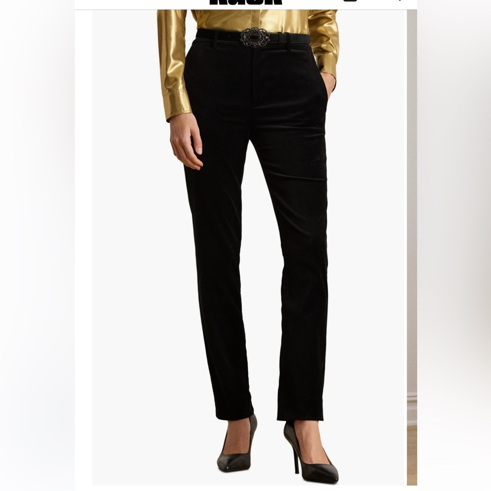 NWT Lauren Ralph Lauren Black Velvet Feel Straight Leg Pants Size 6